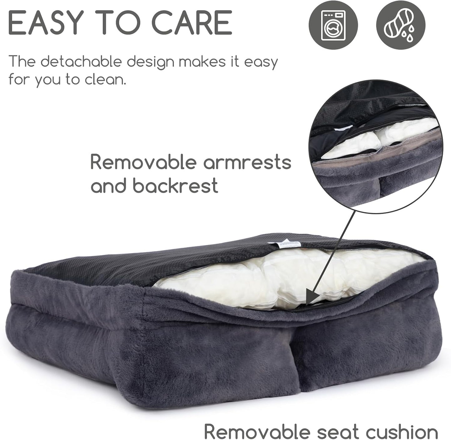 Hollypet Fluffy Plush Pet Sofa Soft Calming Pet Sofa Beds for Medium and Large Dogs, L, Gray