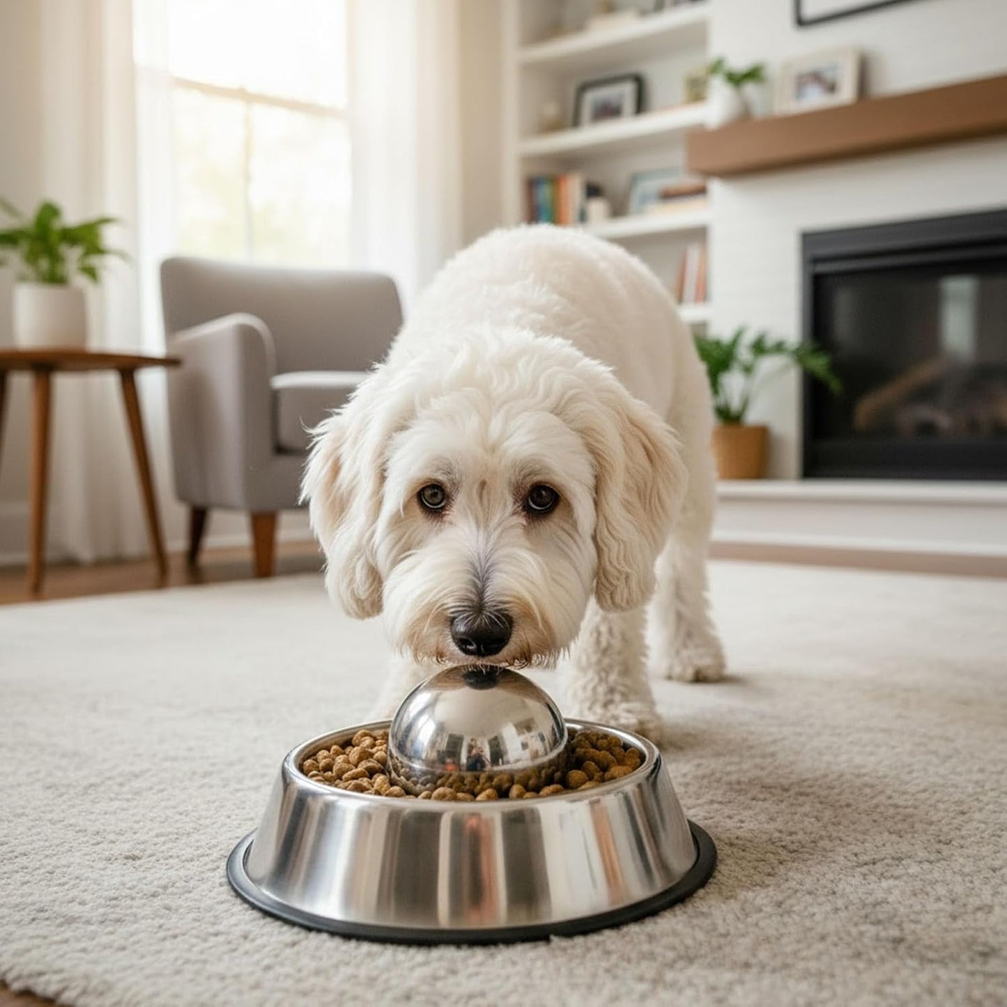 Soulchen Dog Food Slow Feeder Ball Heavy Stainless Steel 3.54 Inches/ 9 cm Large Size, Slows Fast Eating to Prevent Choking, Bloating & Obesity Pet Slow Feeding Toy Healthy Feeding for All Dogs