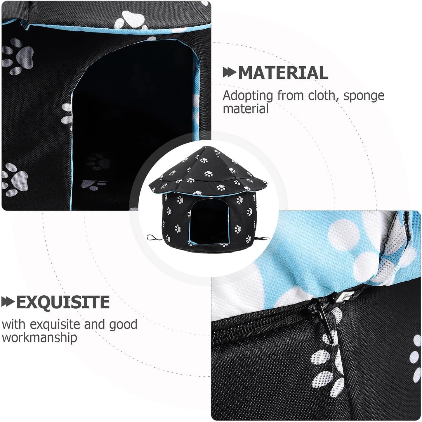 PRETYZOOM Weatherproof Oxford Fabric Cat House M Size with Removable Cushion and Detachable Cover, Outdoor Cold Days Pet Nest for Cats and Small Dogs
