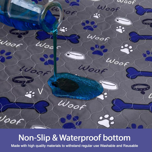 Reusable Pee Pad for Dogs - 2 Pack Blue Super Absorbent Whelping Pad Reusable Puppy Training Pads with Pet Grooming Gloves, Waterproof, Leak-Proof & Non-Slip (34 x 36)