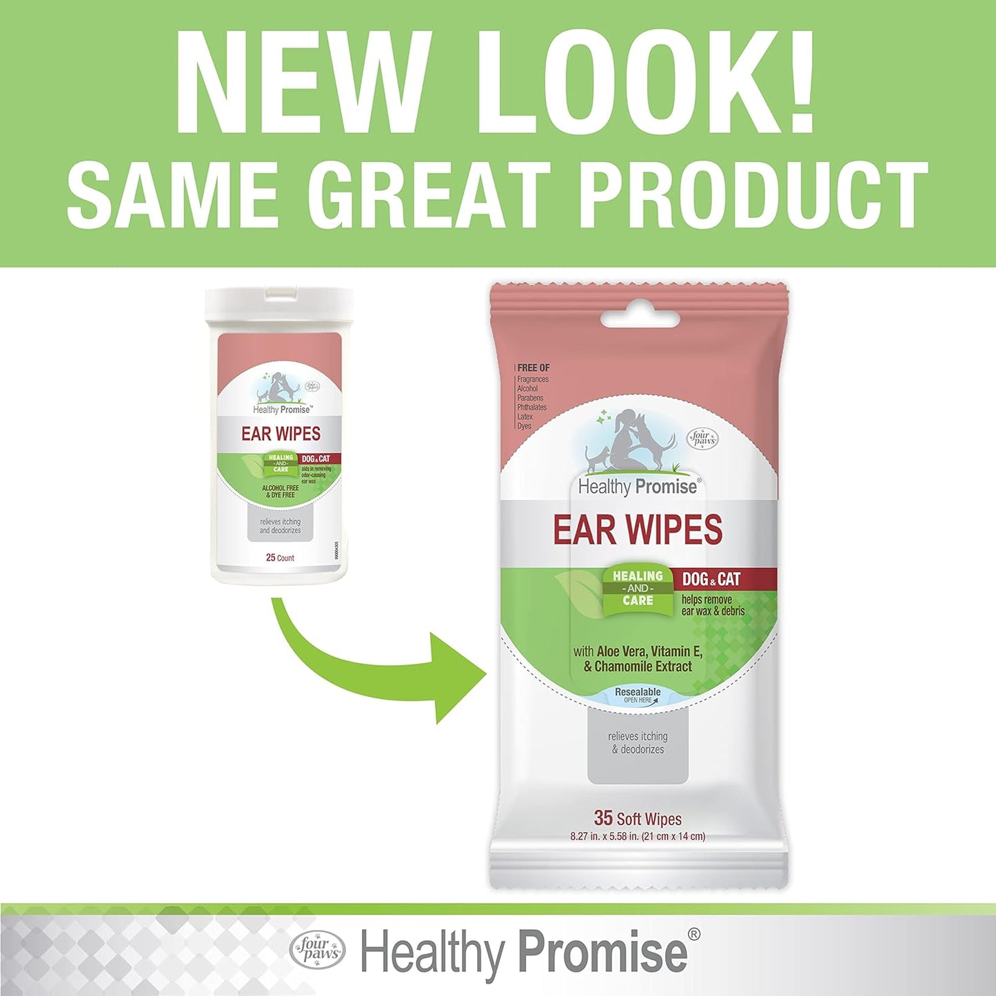 Four Paws Healthy Promise Grooming Soothing Pet Ear Cleaning Wipes, Odor Reducing & Itch Relief, 35 Count