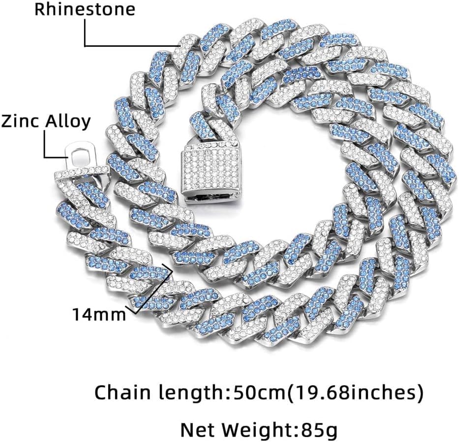 Serijoars Dog Chain Diamond Collar, Bling Diamond Cuban Link Puppy Collars Glitter Chain Rhinestone Dog Necklace for Small Medium Large Pet Dogs (Pink, 20 inch)