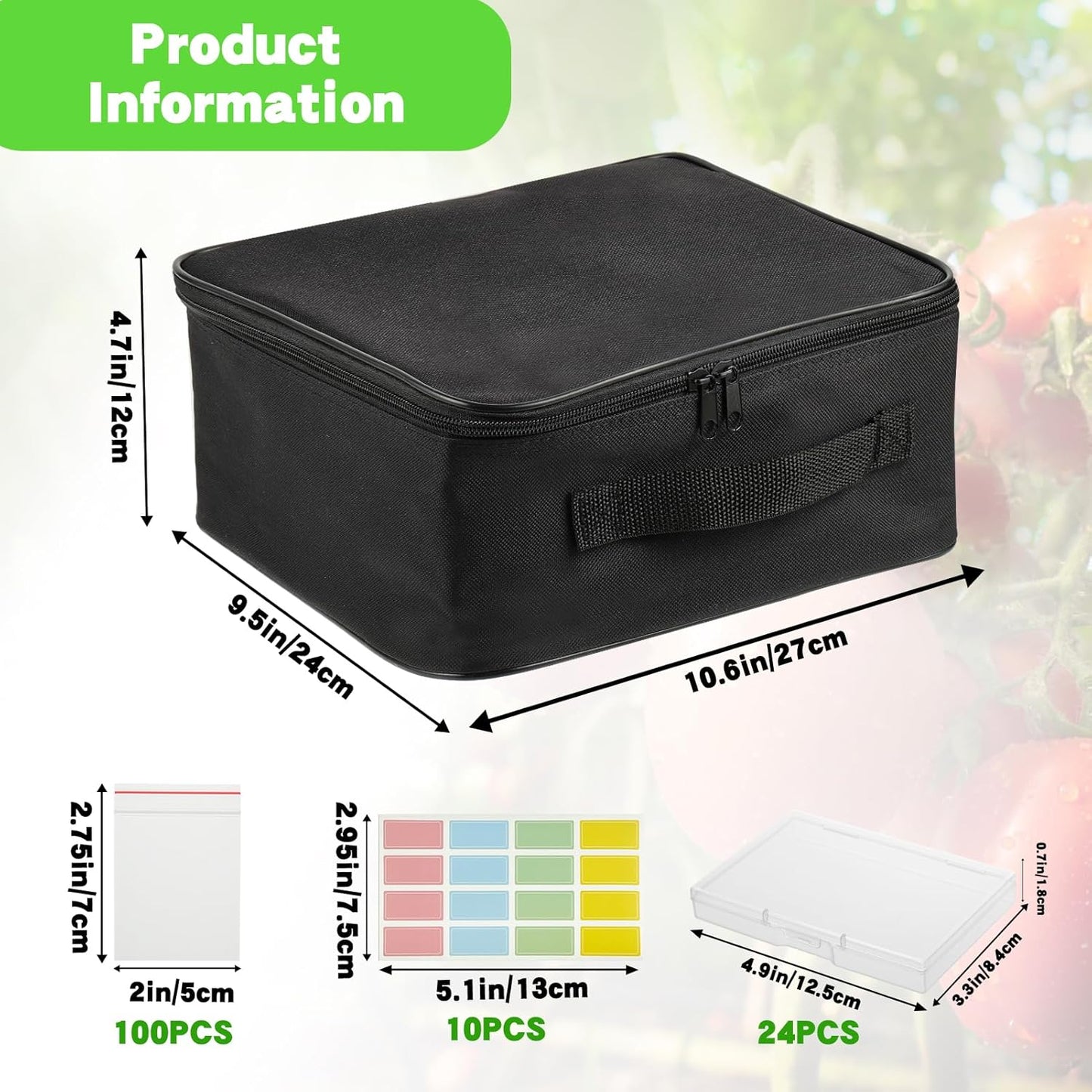 24 Slot Seed Storage Organizer Box with Dual Zipper Bag, Garden Seed Organize Sealed Bags and 160 Pcs Label Stickers Saving Container Keeper Set for Garden Vegetable Flower Plants