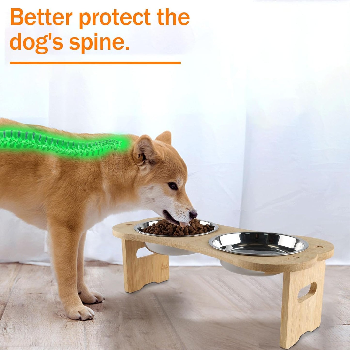 Elevated Dog Cat Bowls-2pack Stainless Steel Pet Food Water Bowls with Anti-Slip Bamboo Stand-Raised Dog Bowl for Small Dogs-Raised Cat Bowl Stand-Pet Feeding Station（4.7'' Height