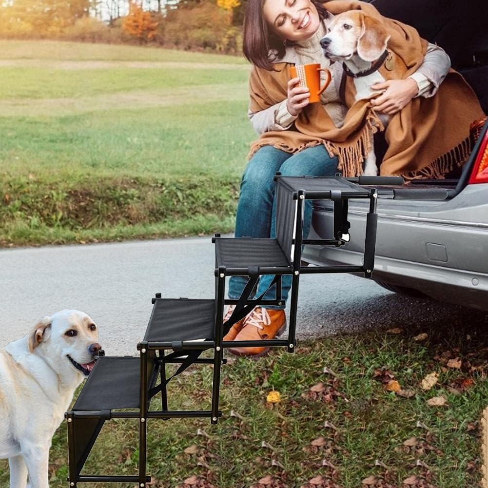 Car Dog Steps Pet Stairs Dog Ramp Lightweight Folding Pet Ladder Ramp Dog Stairs for High Beds Trucks Cars and SUV (Color : Black Size : Same Size)