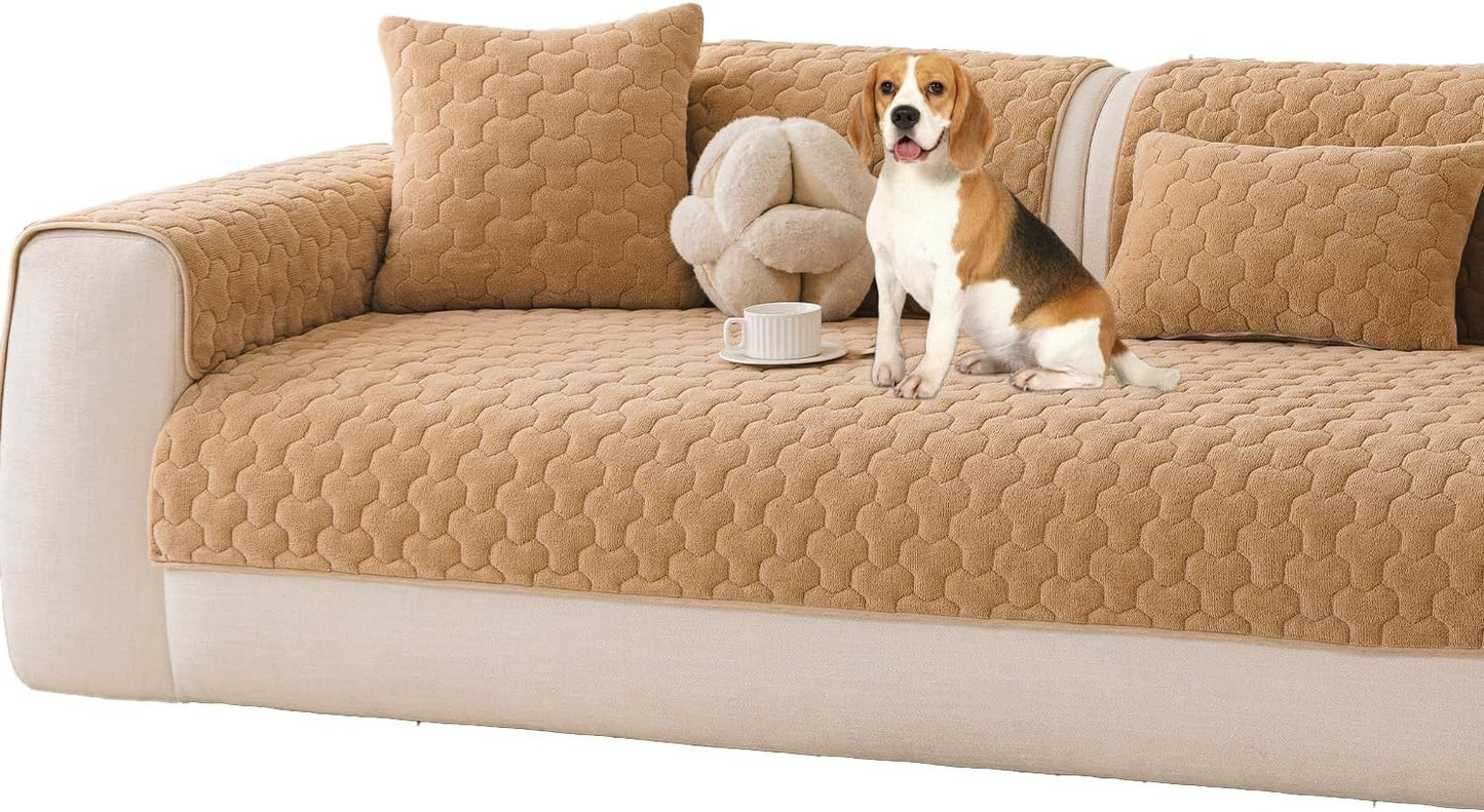 Waterproof Couch Cover & Sofa Cover, Couch Covers for Sofa Washable Non-Slip, Soft Dog Bed Protector for Sectional, Loveseat, Living Room, Car & RV Furniture (Khaki, 23"x23" 2 Pack)