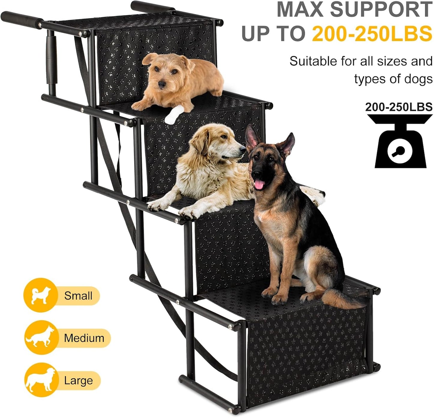 Dog Stairs for Car, Foldable Ramps for Dogs with Non-Slip Surface for Large Dogs Portable Dog Steps for Cars and SUV, Truck to 200 lbs, 4 Steps