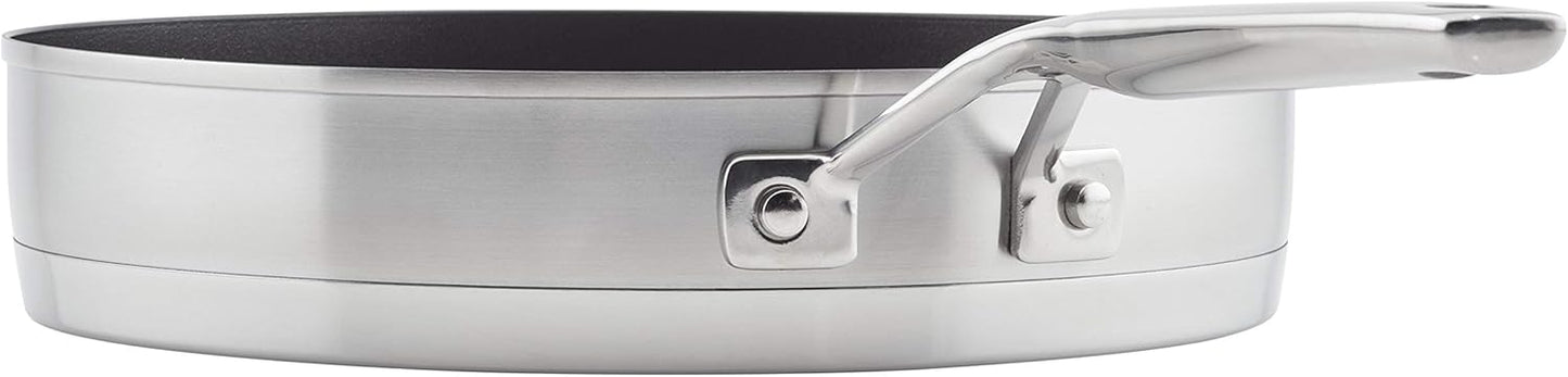 KitchenAid 3-Ply Base Brushed Stainless Steel Induction Pots and Pans Set with Nonstick Round Grill Pan and Lids, Dishwasher Safe, 10 Piece Cookware Set, Brushed Stainless Steel