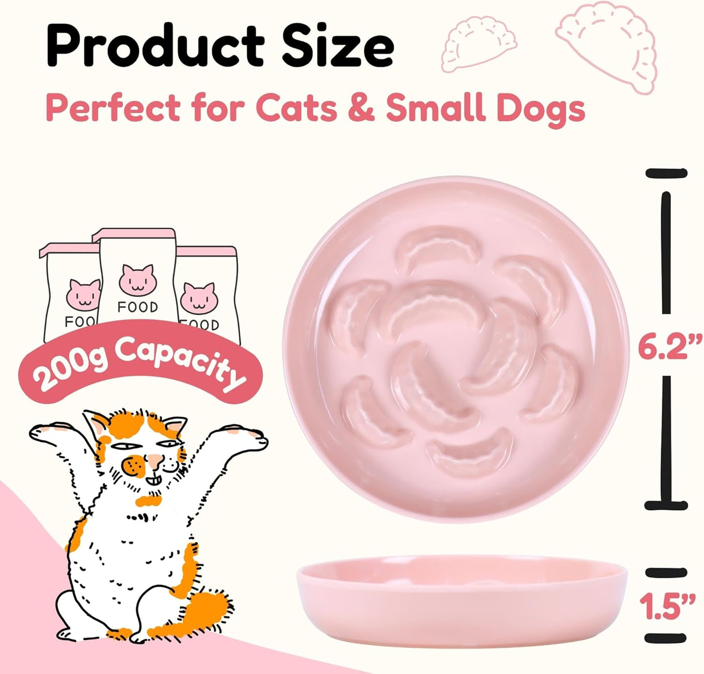 Unbreakable Slow Feeder Bowl - Melamine Puzzle Cat Bowl for Slow Eating - Cat Plates for Wet & Dry Food- Dishwasher Safe & Non Slip Design - (Pink, 1 Pack - 6.3" W*1.5H)