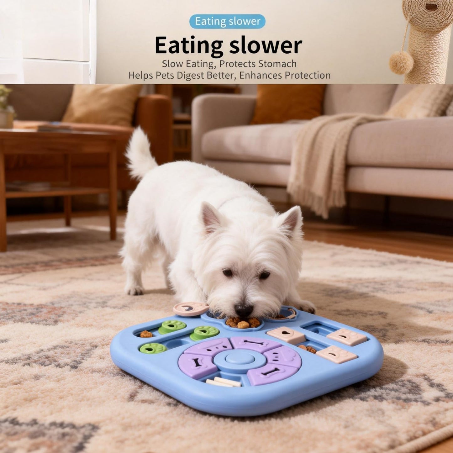 Interactive Cat Puzzle Toy & Treat Dispenser - Maze Slow Feeder for Small, Medium & Large Cats, Enrichment Toy for IQ Training, Reduces Bloating & Prevents Gulping (Light Blue)