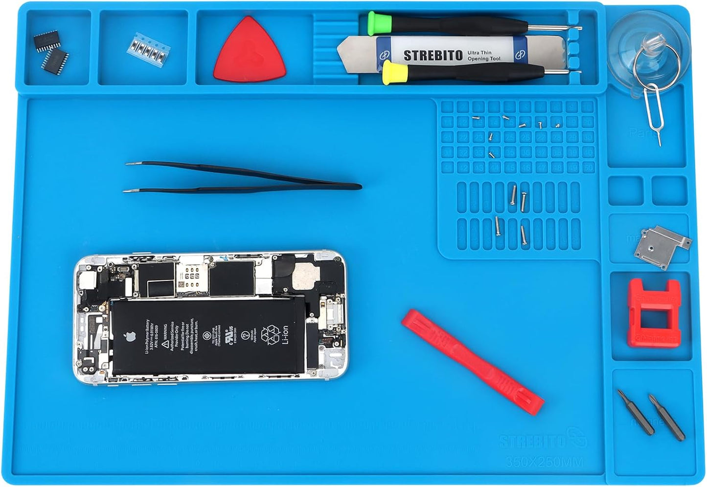 STREBITO Soldering Mat Electronics Repair Mat, Silicone Work Mat Heat Resistant 932°F, Magnetic Mat for Screws and Tools, Solder Mat Silicone Pad for Watch, Phone, Eyeglass, Knife, Size 13.8 "x 9.9"