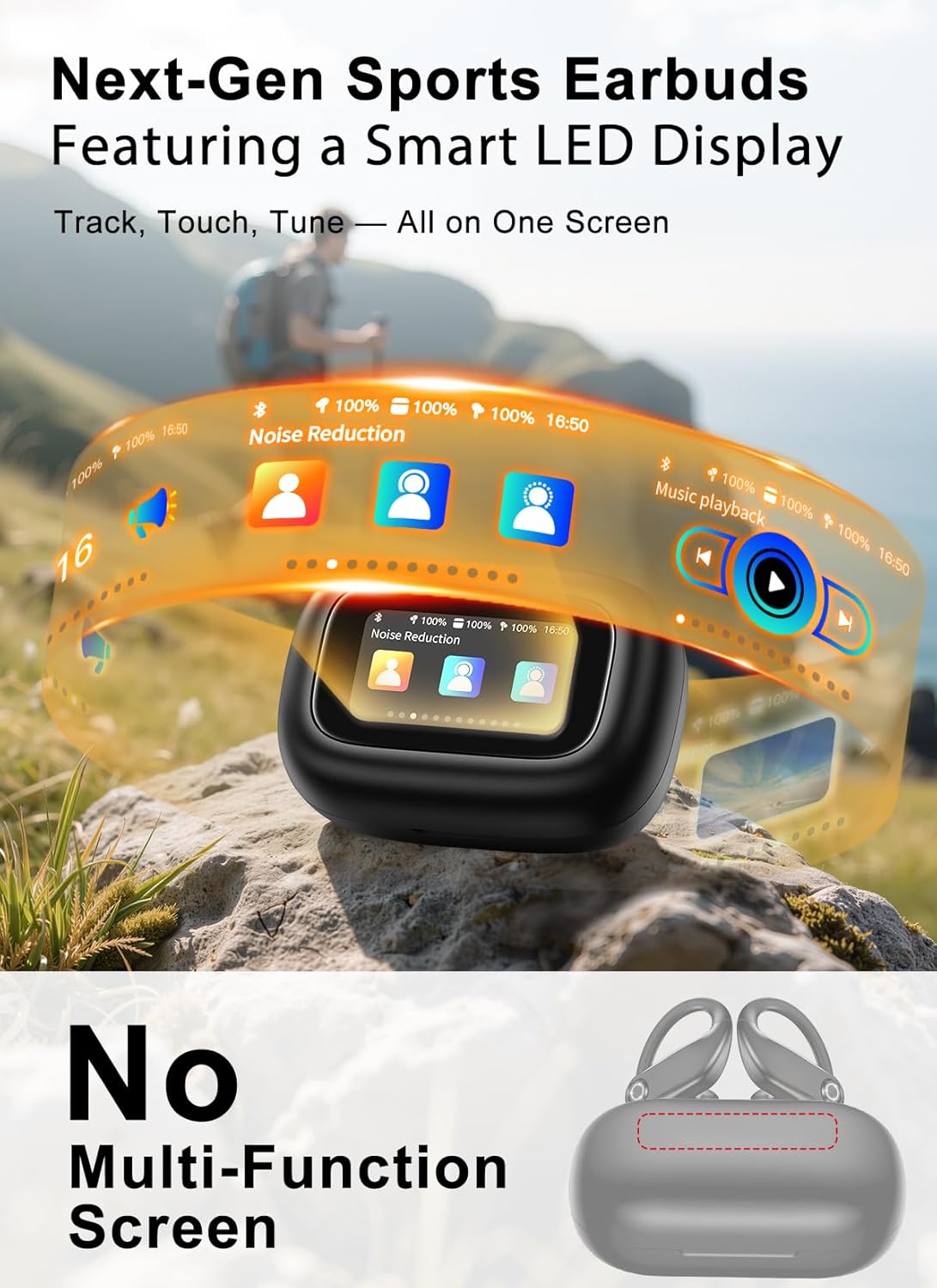 Wireless Earbuds, ENC Noise Cancelling Sport Ear Buds with Smart Charging Case, Bluetooth 5.4 Headphones, 5 EQ Over-Ear Earbuds for Sports/Workout/Gym-– Matte Black