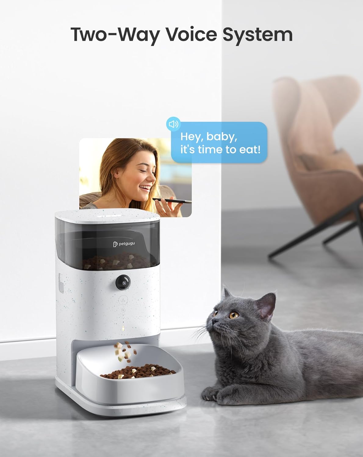 PF2 2.4G Healthy Automatic Cat feeder, 3.5L Automatic Dog Feeder with Video and Voice Call, APP data monitoring, Ceramic Bowl, Customized Timed Feeding,Freshness Preservation,Easy Removal for Cleaning