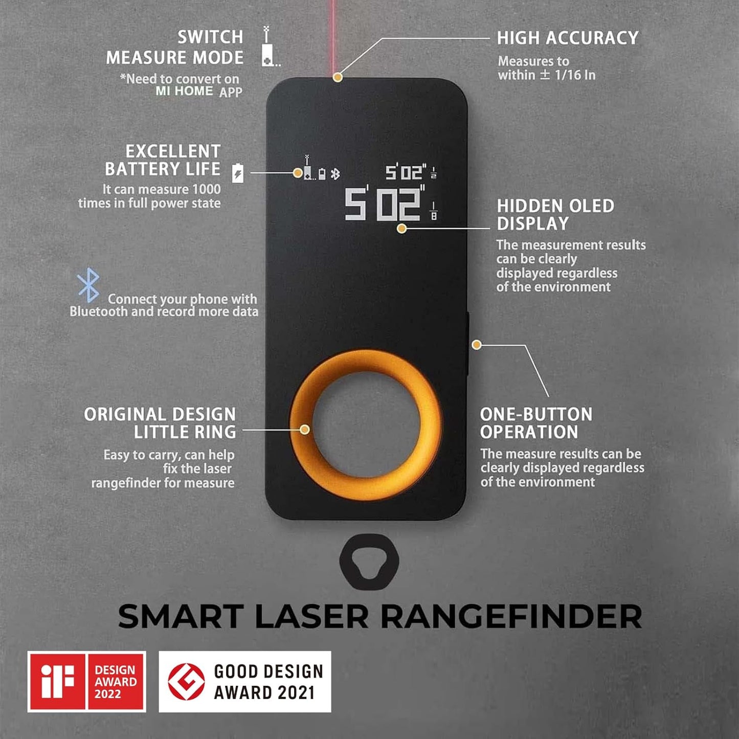 HOTO Laser Measuring Tool, Gifts for Men, Pocket-Size 98Ft Digital Laser Tape Measure ±2mm Accuracy, USB-C Rechargeable, OLED Display, Ft/M/in Unit Switch, Real-time Data Sync, Cool Gadgets & Home Use