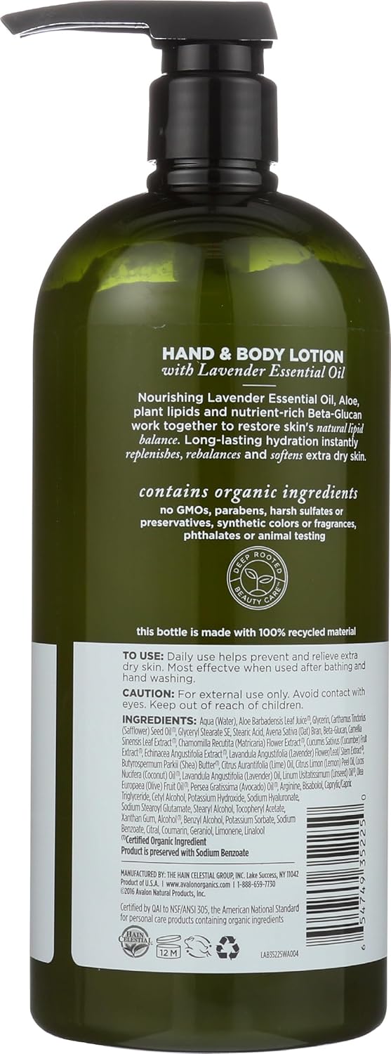 Avalon Organics Hand & Body Lotion, Nourishing Lavender, 32 Oz