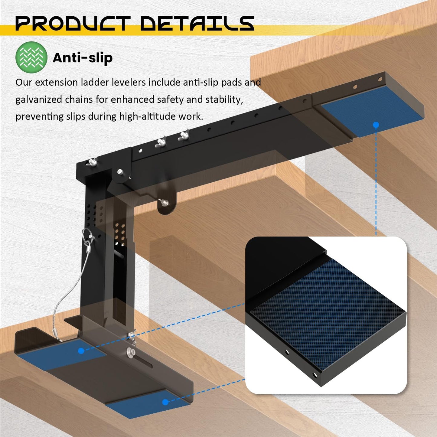 Ladder Leveler Pro, for Extension Ladders and Single, Ladder Leveler for Stairs, Adjustable Length 20 "-29.6" and Height Range 10.5 "-17.7" Heavy Duty Ladders Lifter Stabilizer Platform