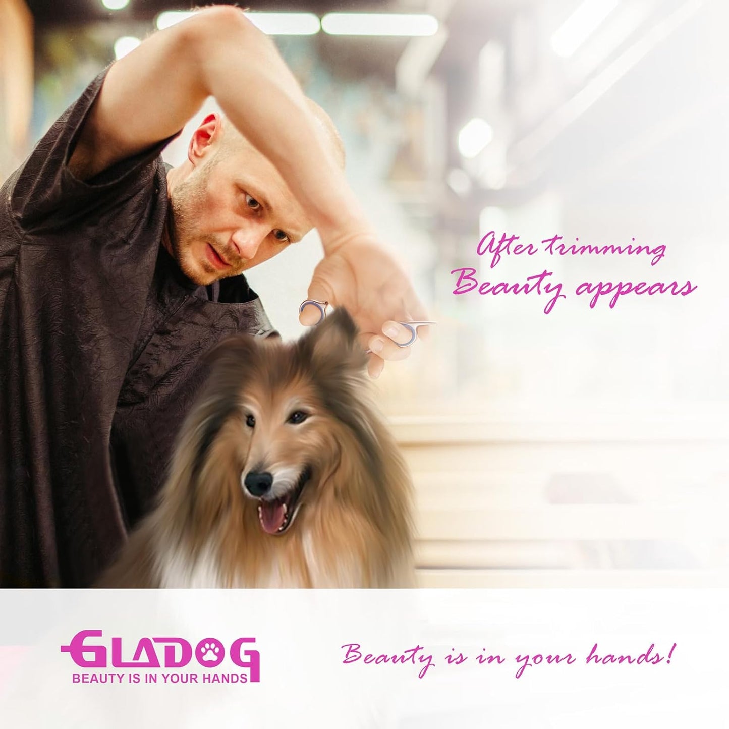 GLADOG Professional 4 in 1 Dog Grooming Scissors Set with Safety Round Tips, Sharp and Heavy-duty Pet Grooming Shears for Cats (Pink)