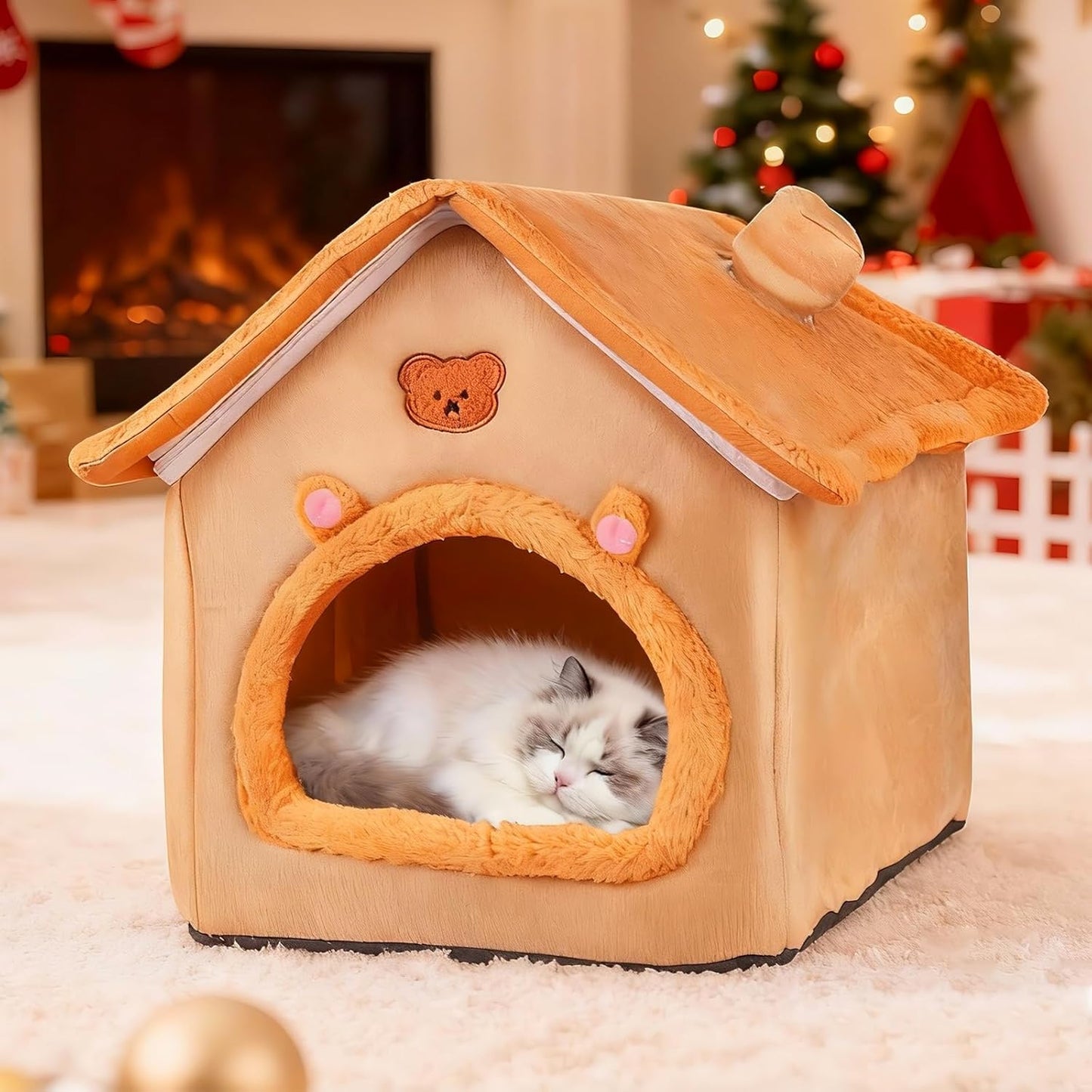 Heating Inside Cat&Dog House Heated Pet Indoor Heated Kitty House Bed(A Nest Box and A Heating Pad)