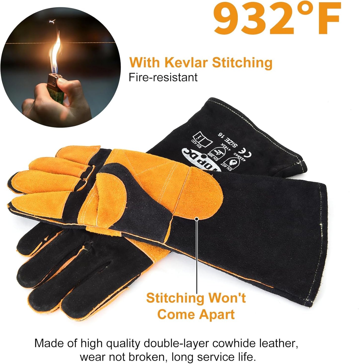 TOPDC Animal Handling Gloves, 16-Inch Bite Resistant & Scratch Proof Arm Sleeves for Dog Cat Grooming, Training, and Vet Visits (Black)