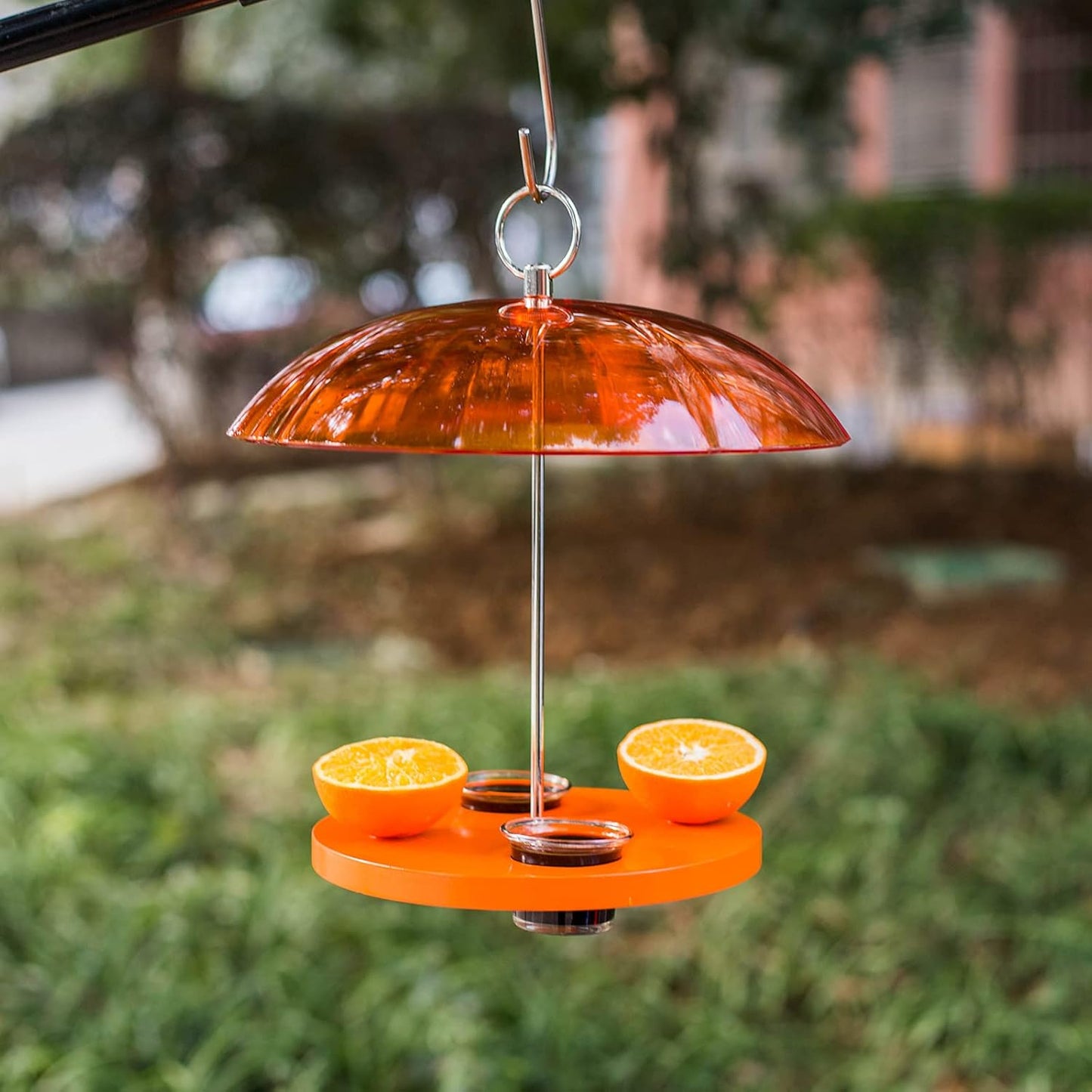 Kingsyard Oriole Bird Feeders for Outdoors Hanging, Double-Cup Jelly Platform Bird Feeder with Pegs for Orange Halves, Weather Protective Dome, Great for Attracting Orioles