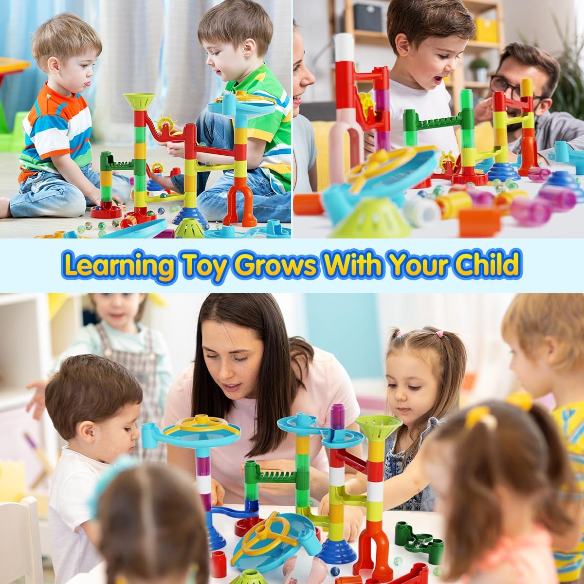 Marble Run Toy, 110pcs Marble Maze Kit STEM Educational Learning Toy for Kids, Mable Race Construction Railway Building Blocks with 60 Marbles Birthday Gift for Boys Girls 3 4 5 6 7 8 + Years Old