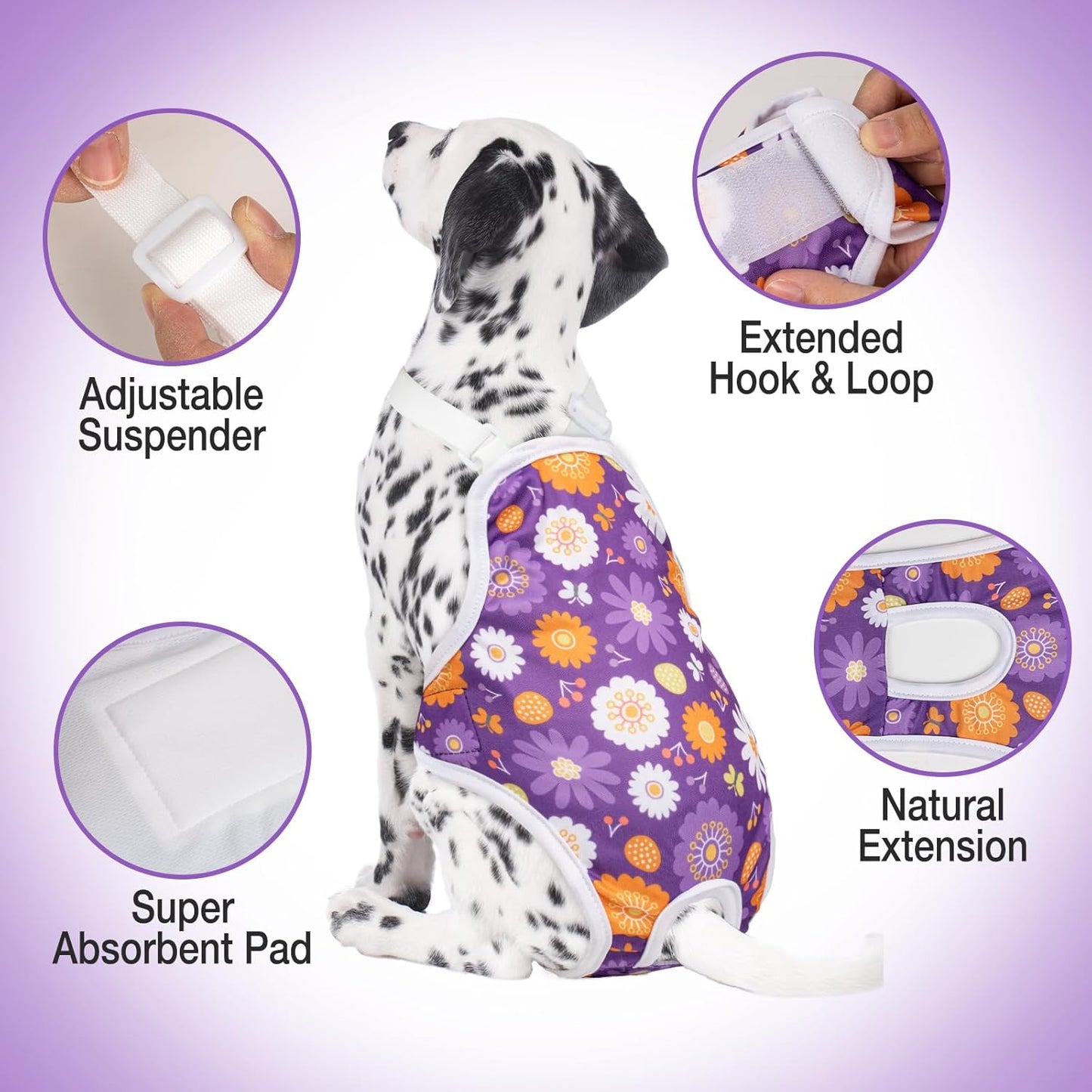 3 Pack Washable Female Dog Diaper Onesie Sanitary Pantie with Adjustable Suspender, Reusable Fixed Doggie Diapers, Super Absorbent Leakproof for Small Medium Large Dog in Heat Cycle L