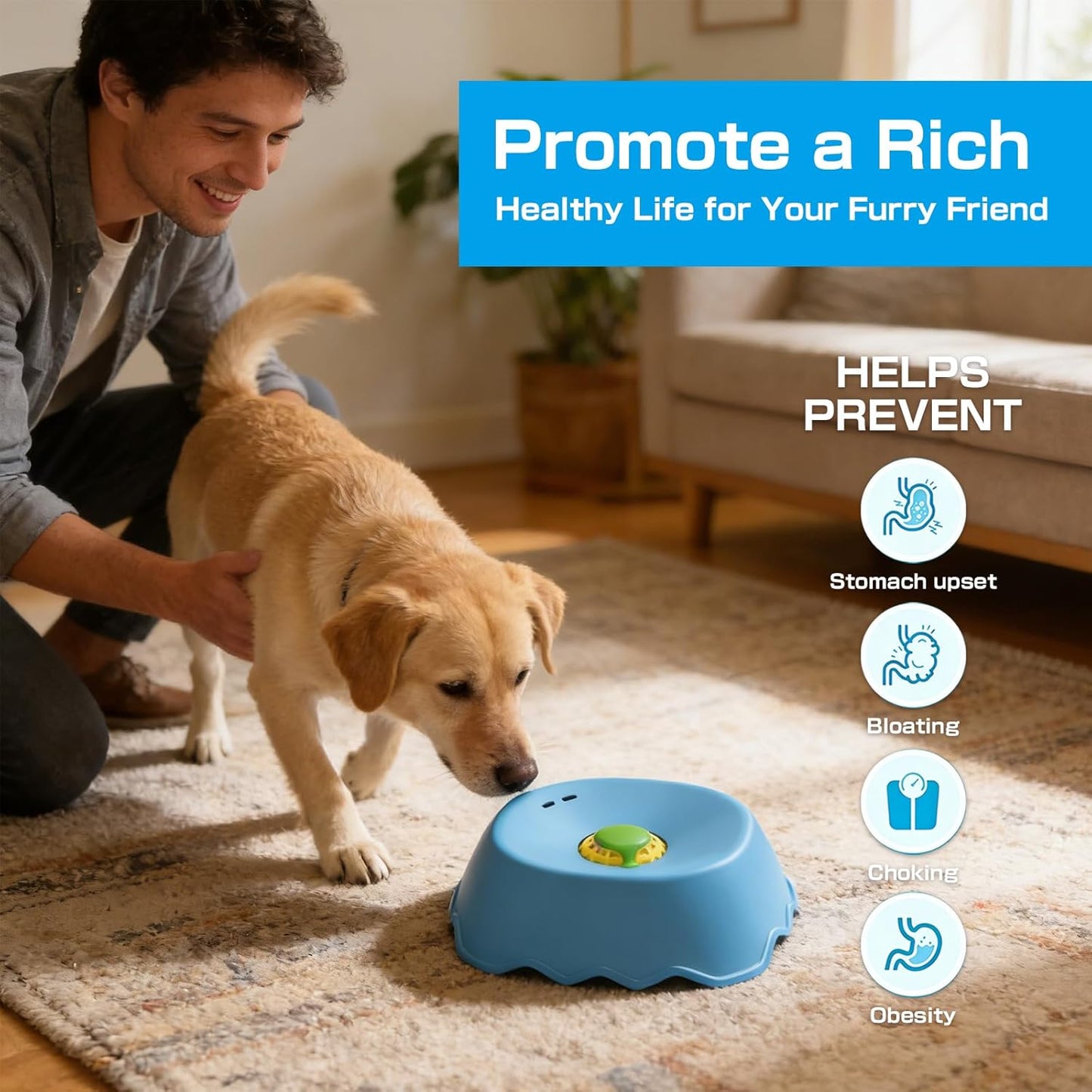 Slow Feeder Dog Bowls Interactive Dog Licking Toy & Lick Bowl for Dogs, Large Capacity Non-Slip Dog Lick Bowl for All Dogs (Blue)