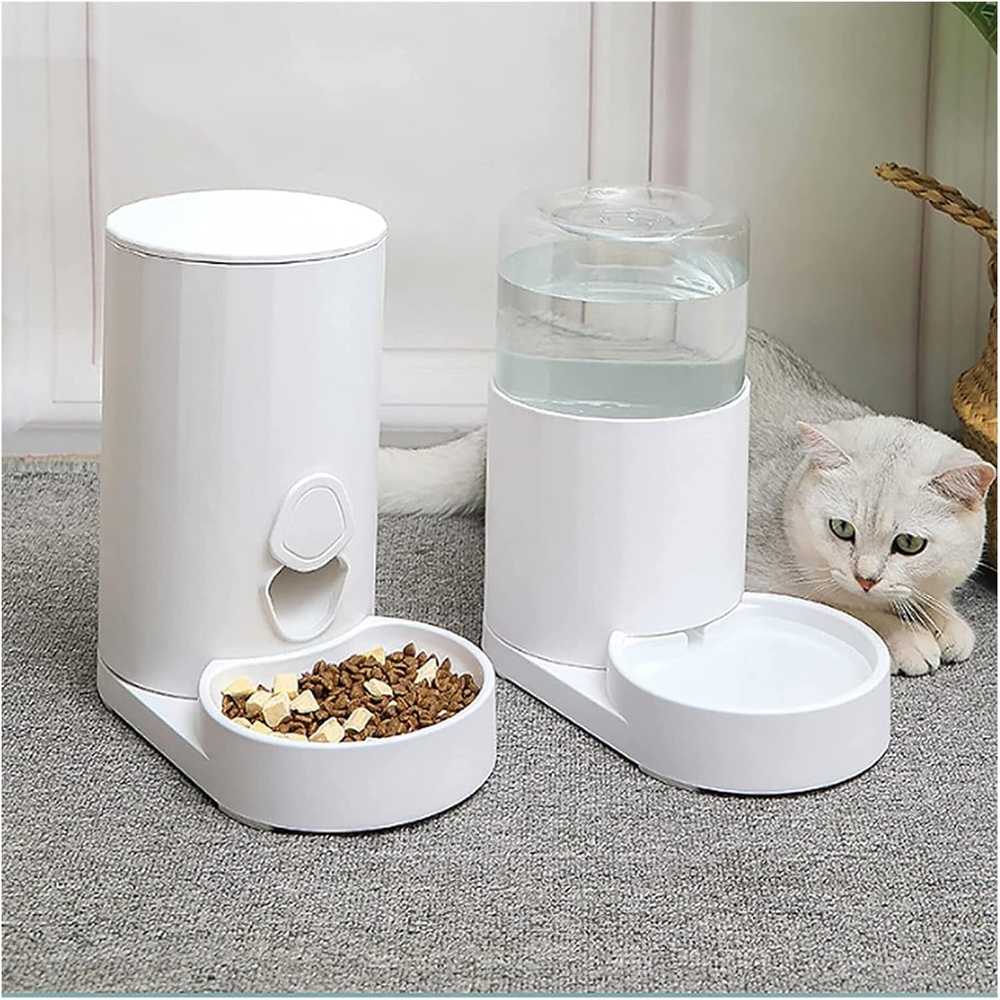 2 Pack Automatic Cat Feeder and Water Dispenser in Set,2.5L Gravity Pet Food Feeder and Water Dispensers for Cats Dogs Feeding Drinking cat Fountain