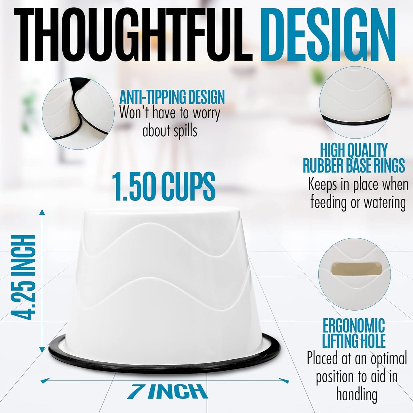 No Slip Base Elevated Bowls for Small Dogs and Cats Wearing Cone - Raised Bowls for Dogs and Cats - 2 Pair