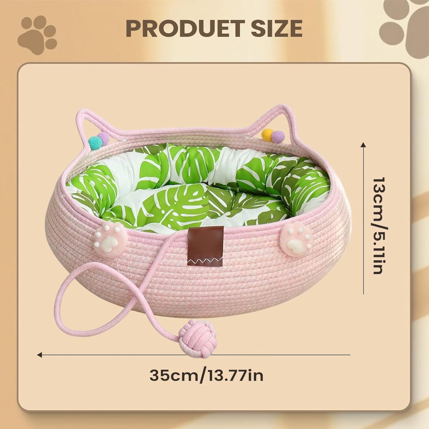 Genérico Cat Bed with Pillow Cushion Washable Non-Slip | Comfortable Bed Type for Indoor – for Puppies, Interaction, Home, Living Room, Balcony