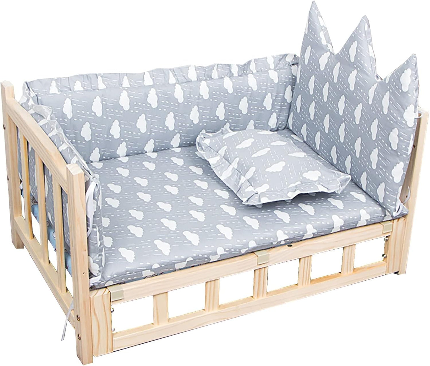 Pet Bed Wooden Modern Elevated Dog Bed, Orthopedic Relief Raised Pets Cot with Fence ＆ Mattress, for Indoor Outdoor Travel, Machine Wash & Dry (Color : Style1, Size : M-75x50x42cm/3