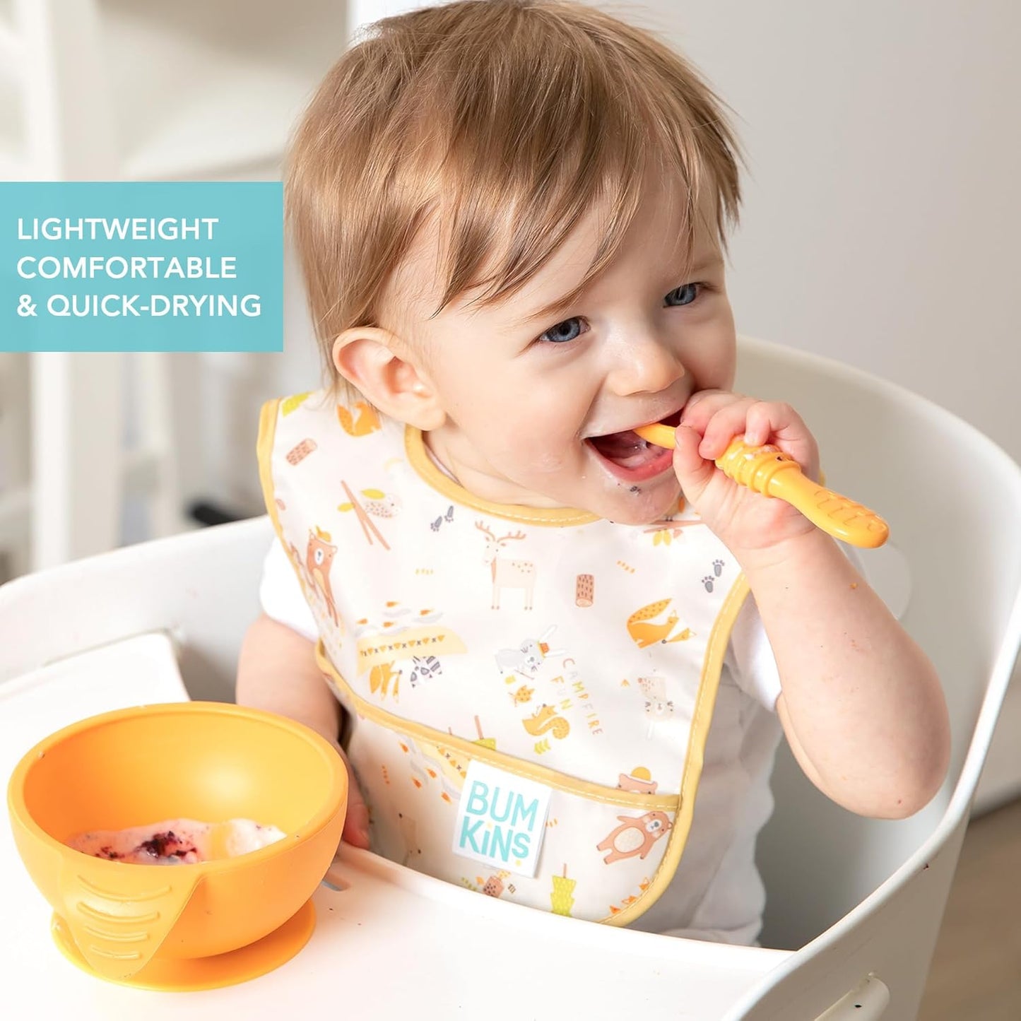 Bumkins Bibs, for Baby Girl or Boy, Infant 3-9 Months, Essential Must Have for Eating, Feeding, Baby Led Weaning Supplies, Mess Saving Waterproof Soft Fabric, Starter Bib 2-pk Camp Gear Green