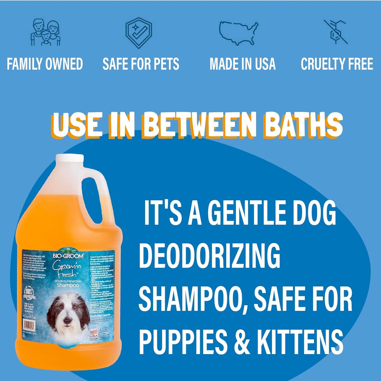 Bio-Groom Groom'n Fresh Dog Shampoo - Odor Eliminating, Dog Bathing Supplies, Puppy Wash, Cat Grooming Supplies, Cruelty-Free, Product Made in USA - 1 Gallon