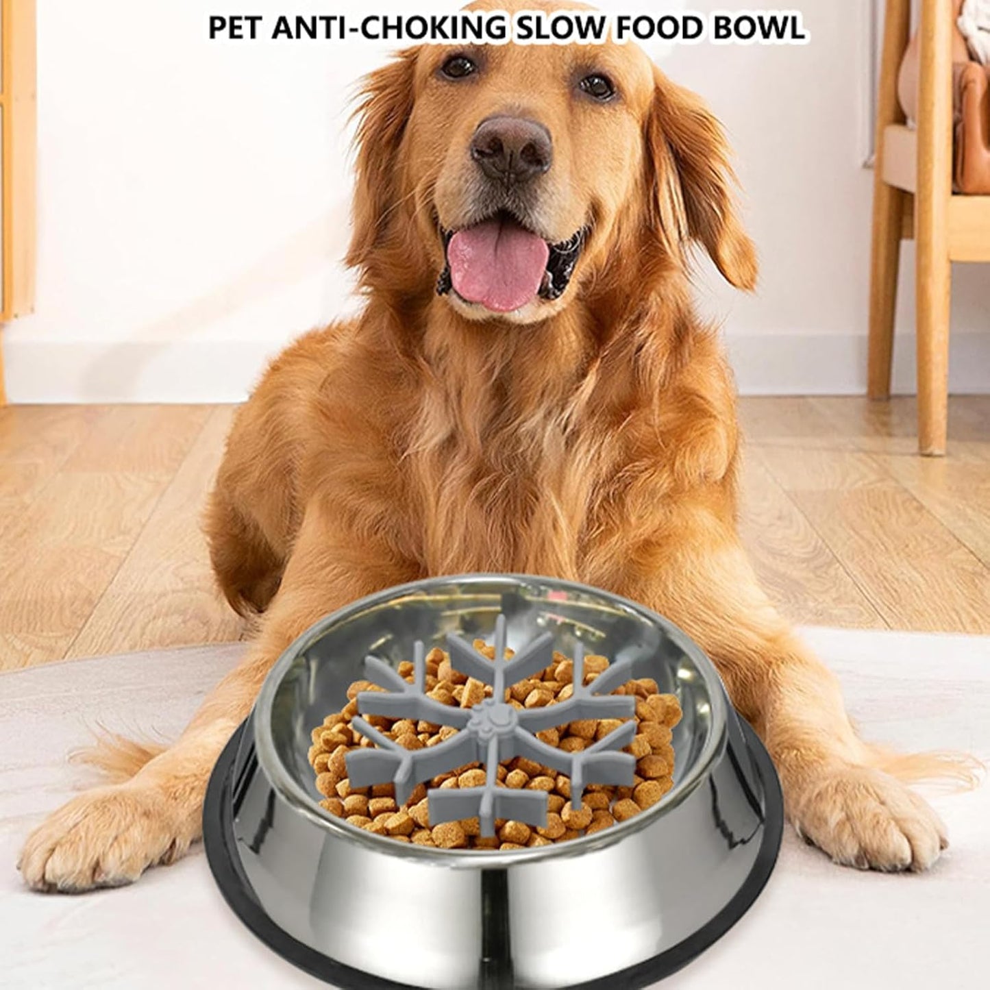 Anti Choking Dog Bowl, Slow Feeder Pet Dish, 1.2L Silicone Stainless Steel Feeding Bowl, Non Slip Pet with Raised Maze Design, Dog and Cat Eating Accessory with Easy Clean, Water Food Feeder