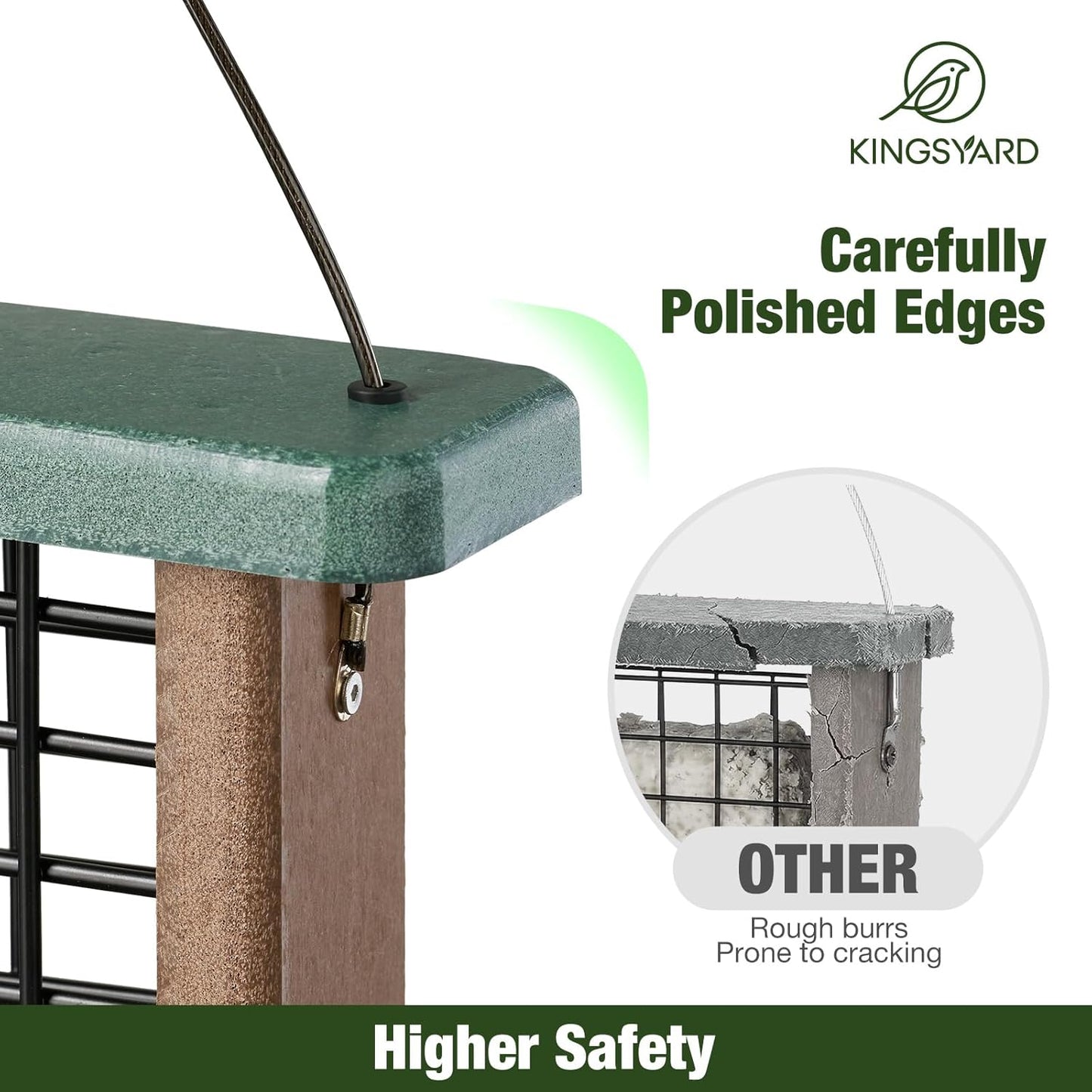 Kingsyard Recycled Plastic Suet Feeder, Tail Prop Suet Feeder for Outside Hanging, Sturdy & Durable, Great for Woodpecker & Clinging Birds, Green