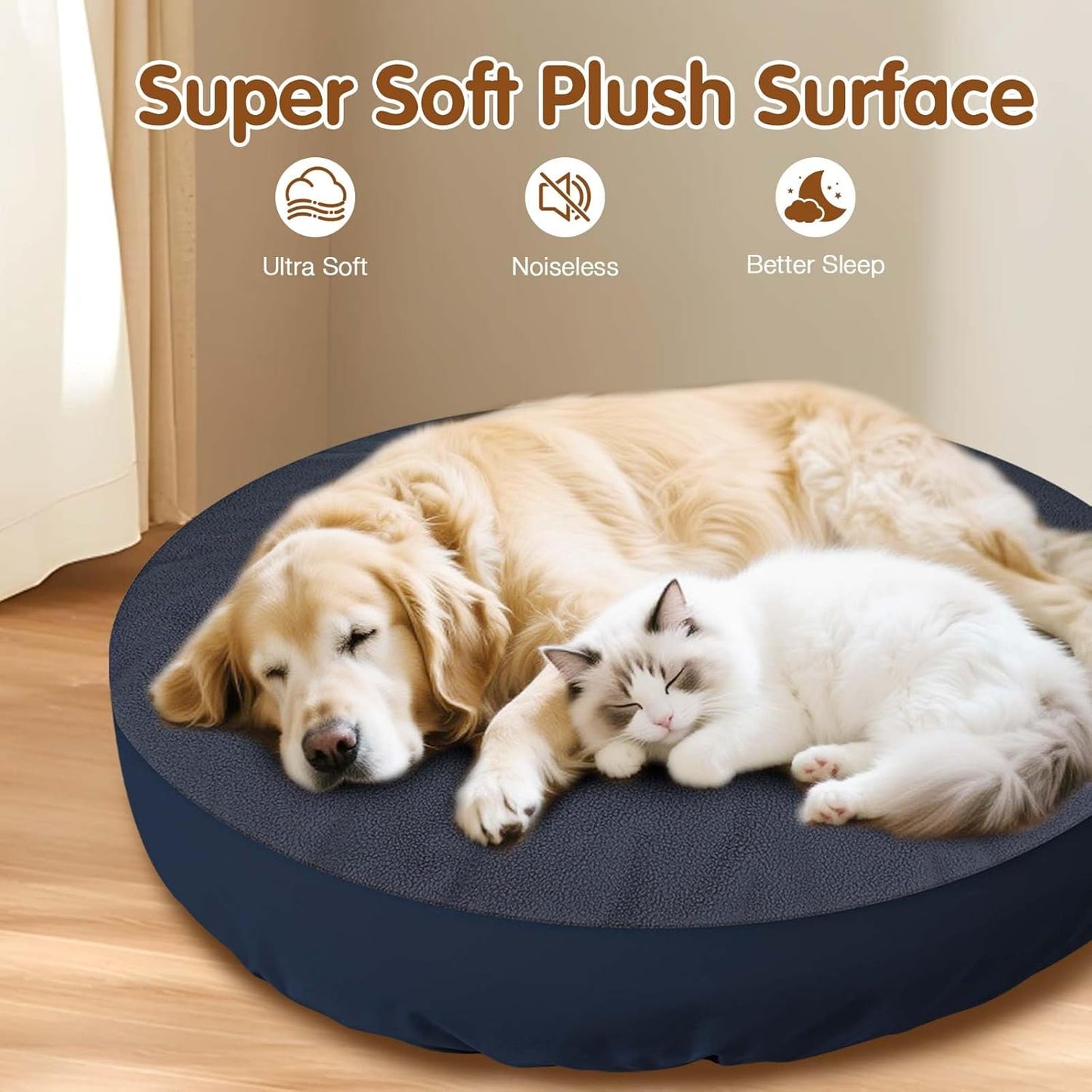 Dog Bed Covers Replacement Washable for Round & Donut Dog Bed 100% Waterproof Dog Bed Sheets Soft & Noiseless Pet Bed Cover 30" x 30" x 9.8" Blue