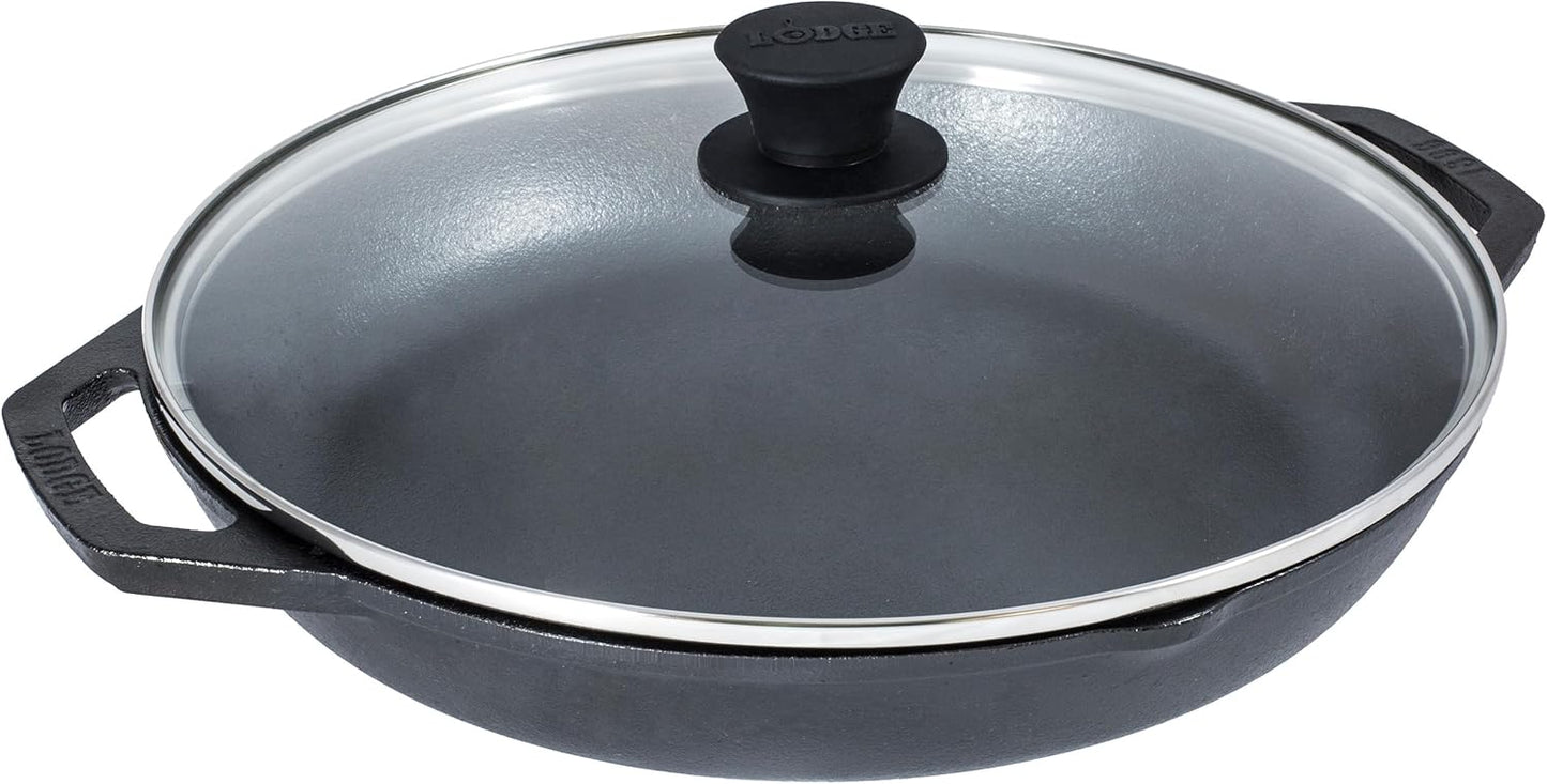 Lodge 12 Inch Cast Iron Everyday Pan - Chef Collection - Use on Oven, Stove, Grill, or Fire - Easy to Clean - Cast Iron Pan with Lid - Durable Cookware