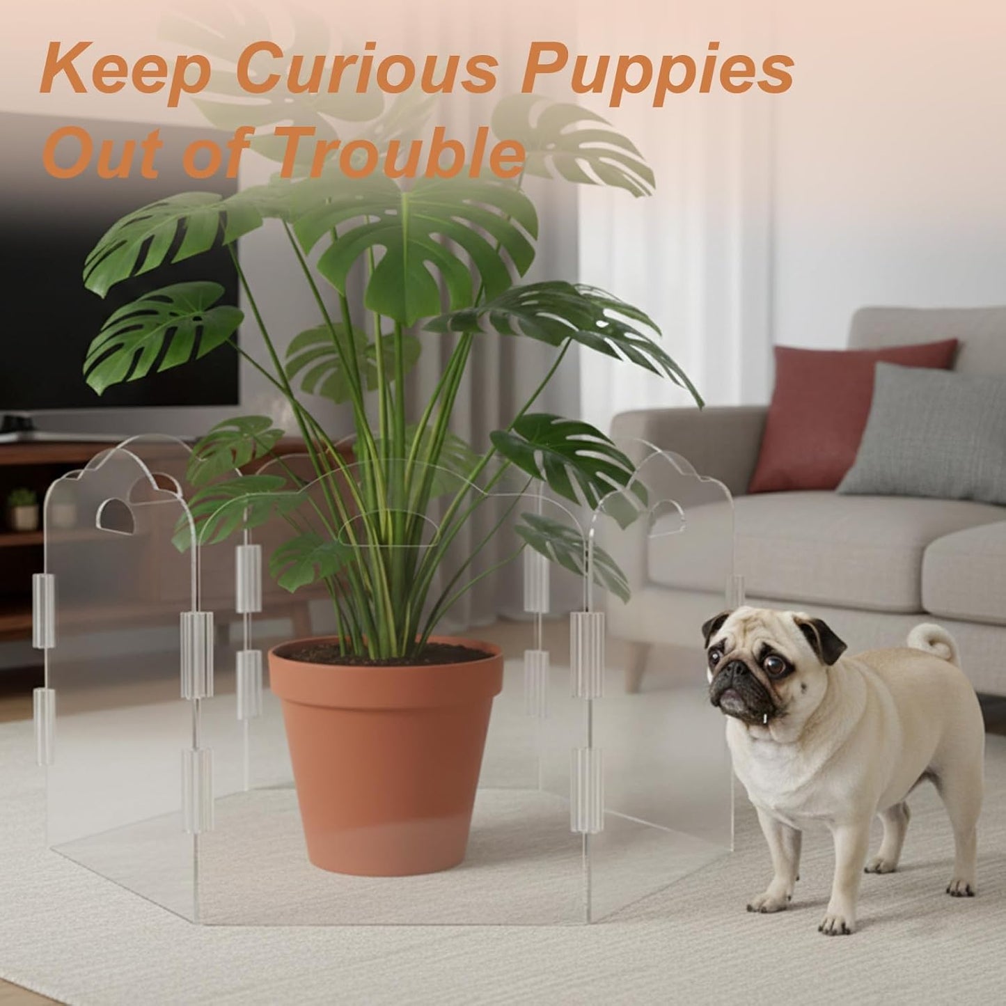 Transparent Acrylic Dog Gate Indoor, Free-Standing Pet Gate, 16" Height (Size S) Foldable 12 Modular Panels, Dog Fence for Doorways, Hallways, Stairs, No Drilling, Perfect for Puppies and Small Pets