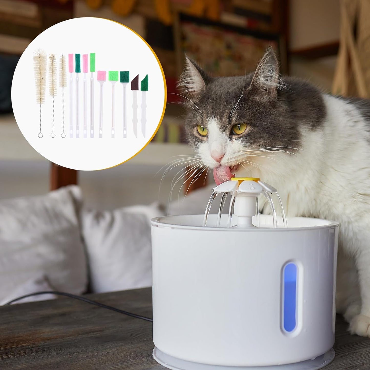 14 PCS Cat Fountain Cleaning Brushes Kit Cat Water Fountain Cleaner Kit Water Cleaning Brushes with Compressed Sponge for Most Dog Cats Waters Dispenser