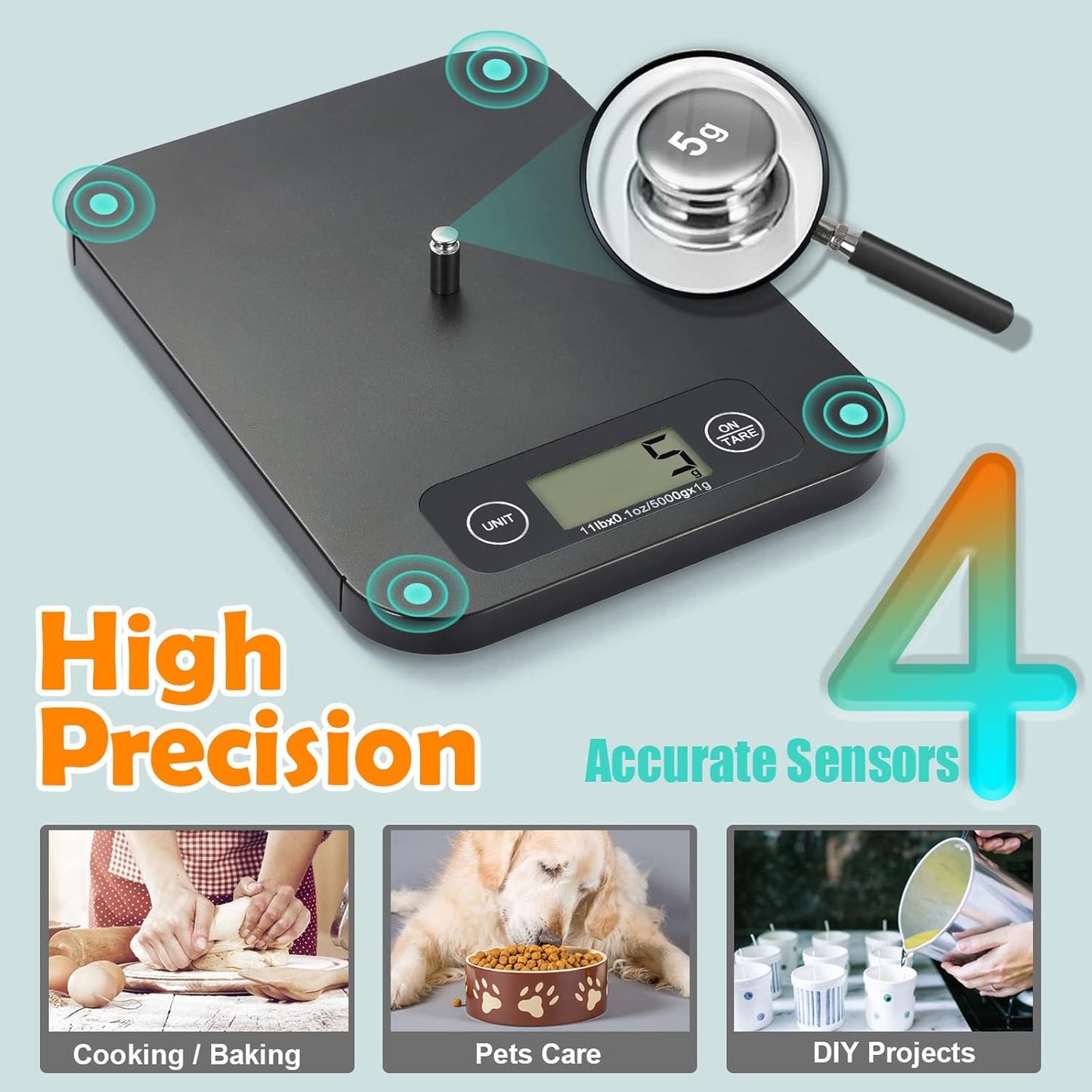 URAMAZ Food Scale with Nutritional Calculator, Digital Food Scales for Kitchen Scale Grams and Ounces, Smart Food Weight Scale for Weight Loss, 20 Nutrients Tracking, Diet, Calories, Meal Prep, 11lb