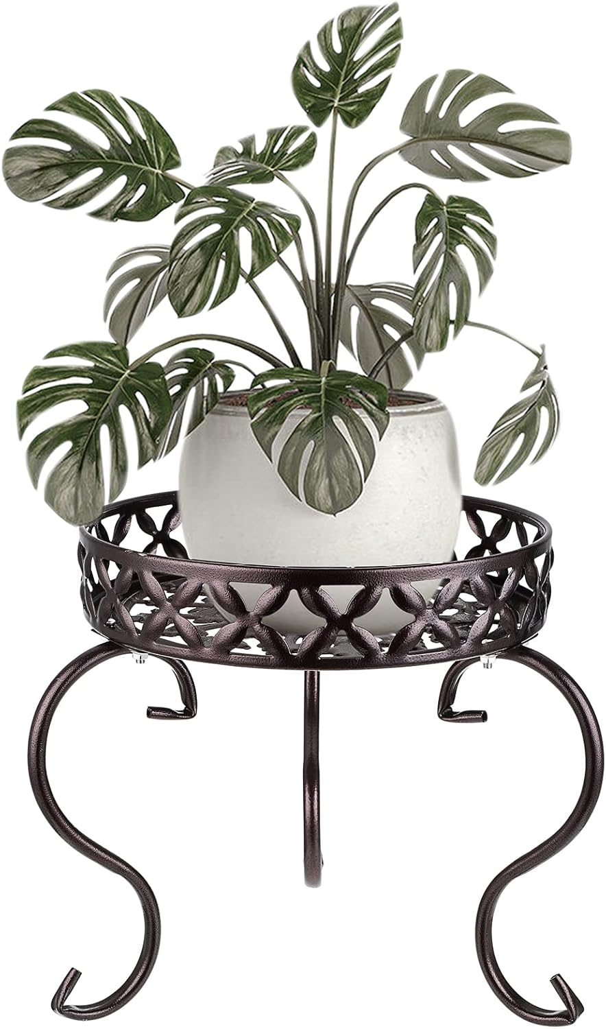 OwnMy Metal Round Plant Stand Indoor Outdoor Flower Pot Holder, Heavy Duty Iron Plant Stand Display Potted Rack for Home, Garden, Patio, Dark Brown