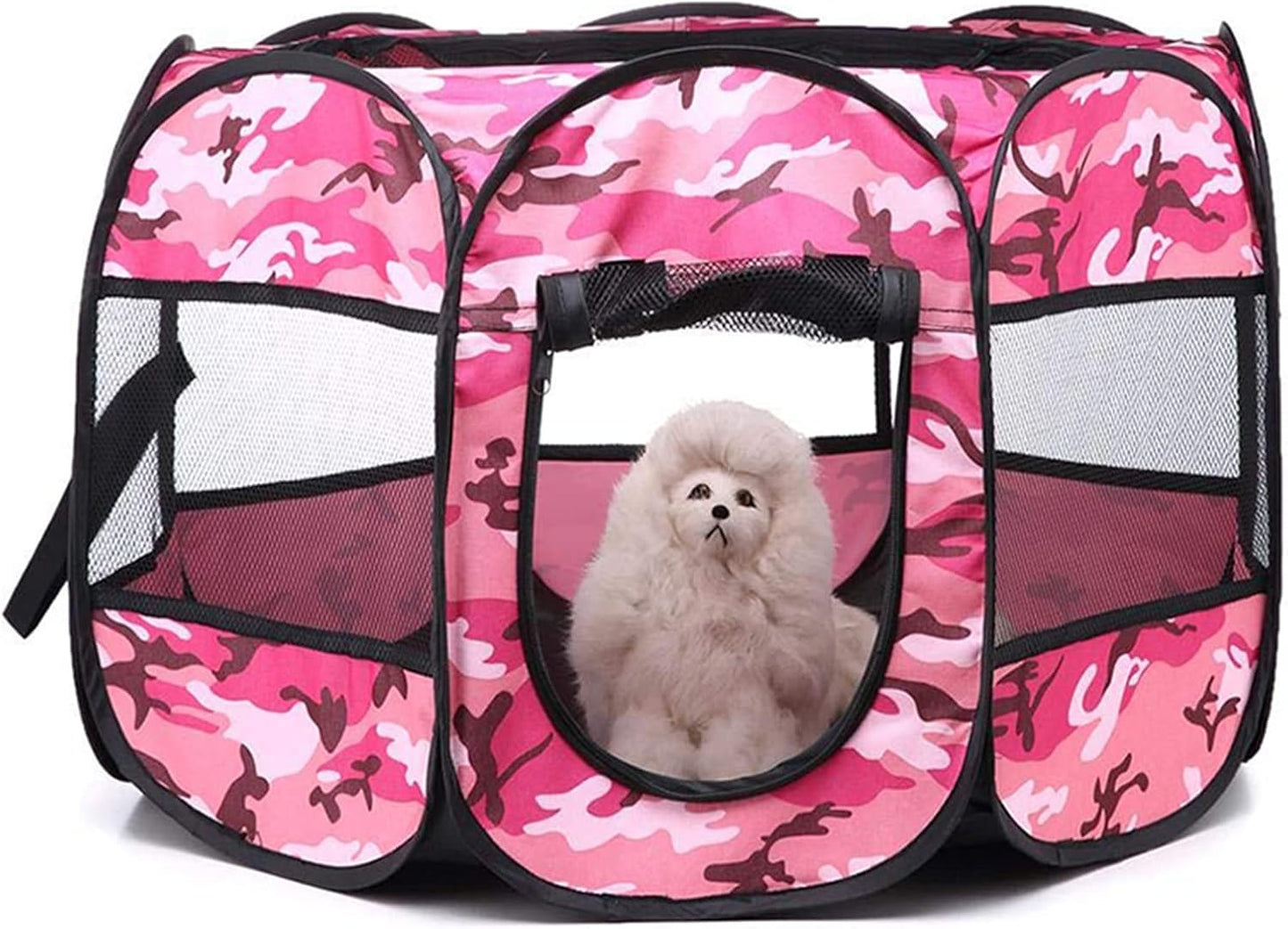 Foldable Dog Cat Playpens, Portable Dog Pen Indoor Outdoor, Cat Playpen Exercise Pen Pet Tent House Playground Dog Pen Indoor with Removable Shade Cover for Dogs & Cats,Pink,M