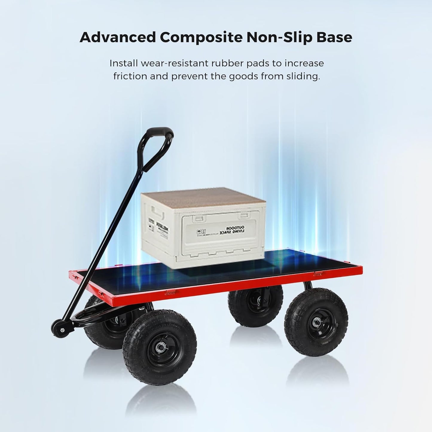 SUNNYFEEL 500 Lbs Capacity Heavy Duty Mesh Steel Garden Cart,Folding Utility Wagon with Removable Side Nets, Non-Slip Rubber Base, Red,Upgraded Version