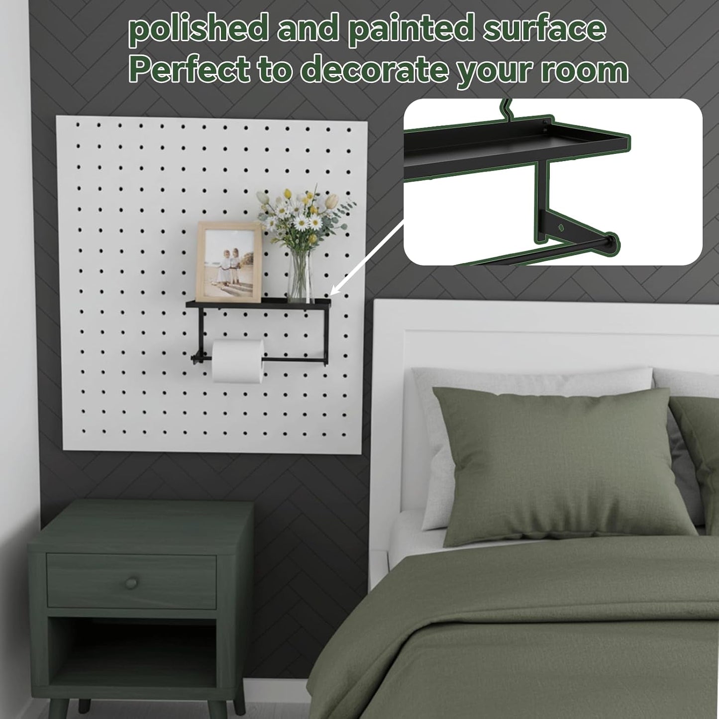 1 Pack Paper Towel Holder for Pegboard, Pegboard Paper Towel Holder with Shelf, Heavy Duty Peg Board Accessory, Pegboard Accessories for Garage, Workbench, Laundry or Craft Room Organization