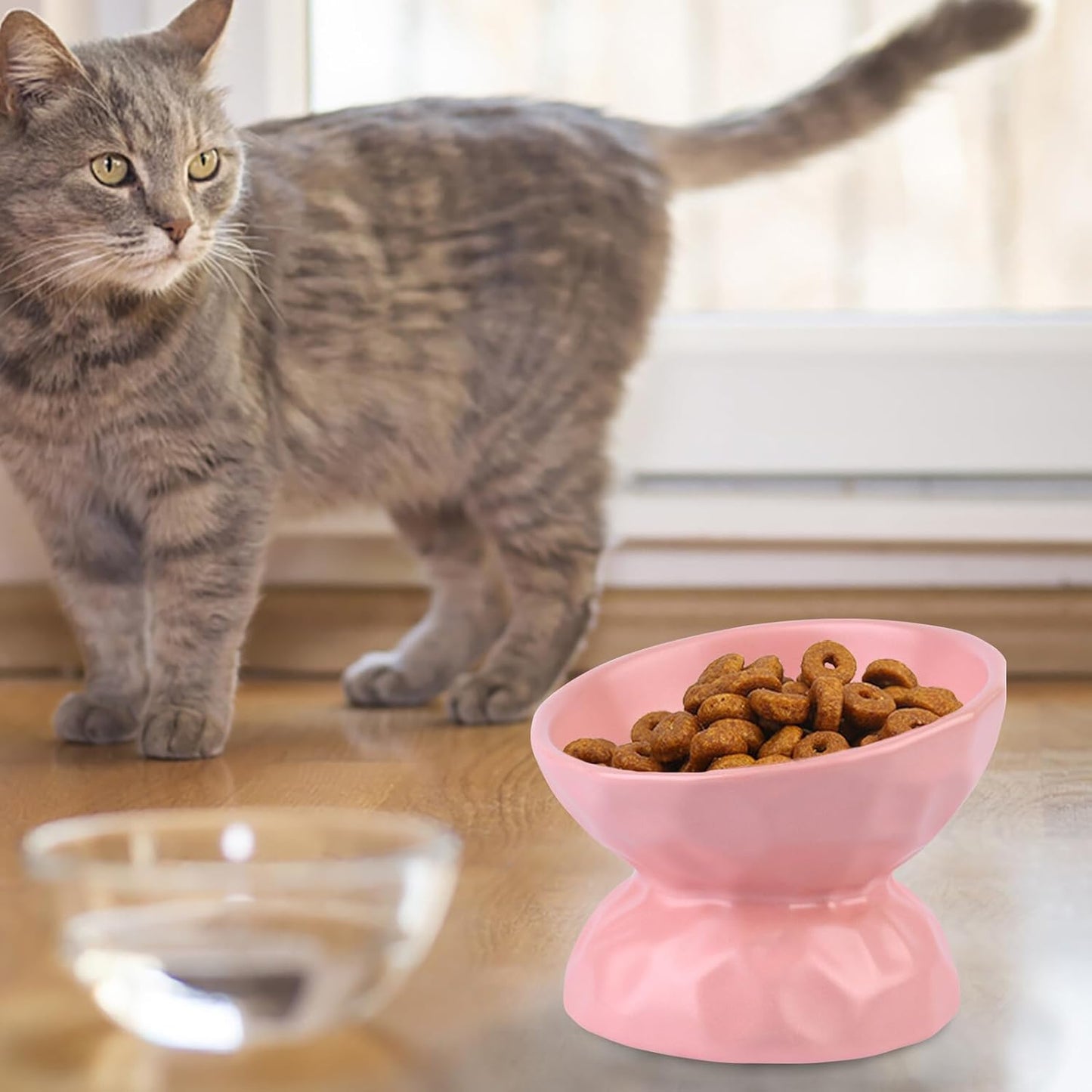 Milisten Elevated Ceramic Cat Feeding Bowl Small Pink Pet Food and Water Feeder Neck Protection Raised Dish for Indoor Cats
