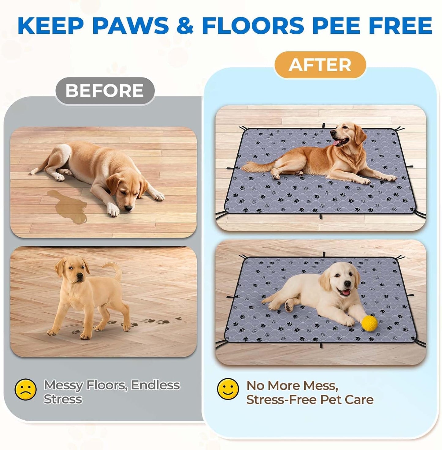 Fostanfly Washable Pee Pads for Dogs, 2 Pack Large 36"x41" Ultra-Absorbent and Leak-Proof Non-Slip Reusable Potty Training Pads for Dogs, Cats, Puppy, Potty Training of Add 8 Lanyards