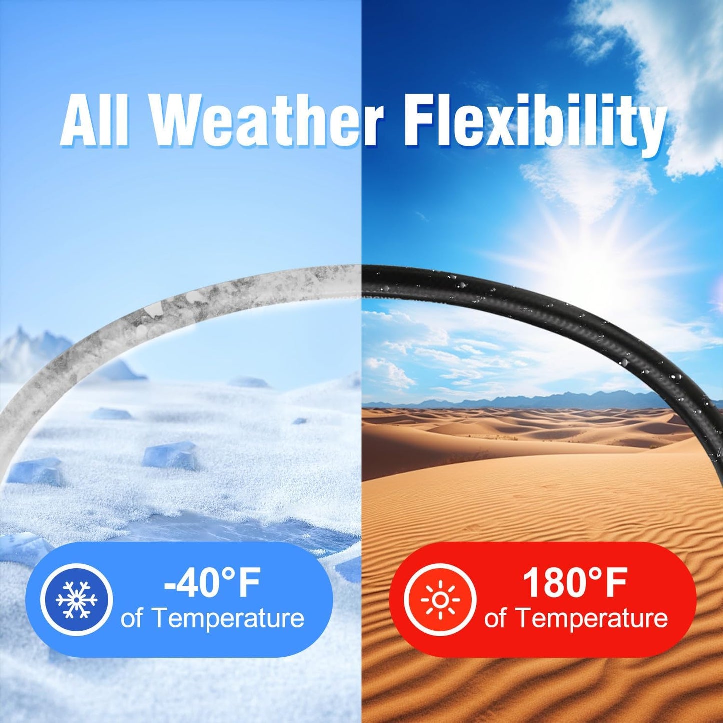 Garden Hose 50 ft x 5/8 in Heavy Duty Water Hose, Flexible and Durable, Lightweight Rubber Hybrid Hose, Leak-Free Connections, Male to Female 3/4'' Brass Fittings for Patio, Lawn, Black