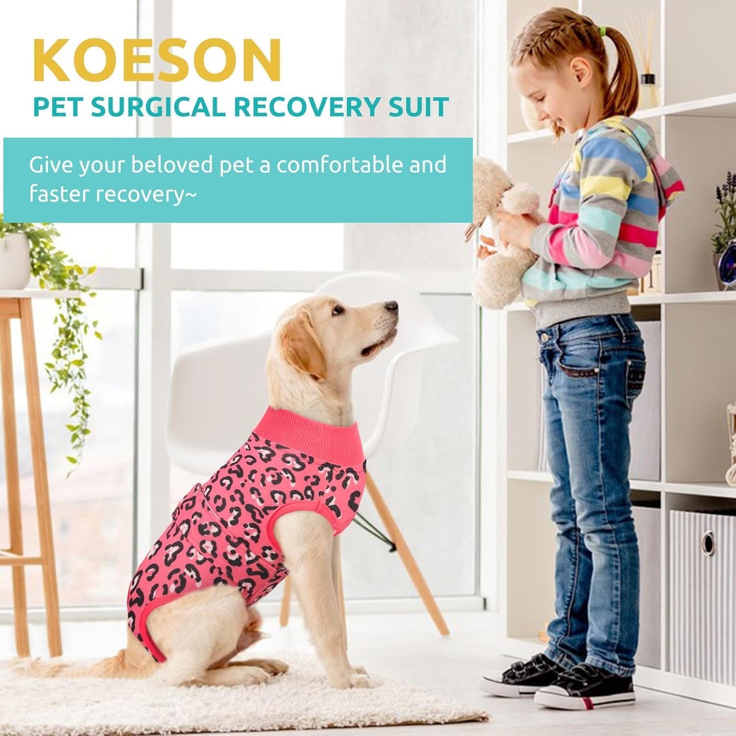 KOESON Dog Surgery Recovery Suit, Soft & Breathable Dog Onesie for Surgery Female Male, Lightweight Recovery Suit for Dogs Post-Op Care, Anti Licking Surgical Bodysuit for Medium Dogs
