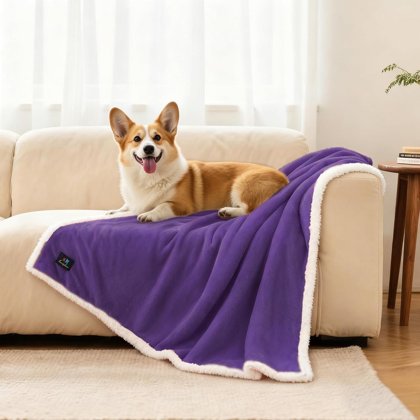 Luciphia Waterproof Bed Blanket Washable,Soft Sherpa Fleece Puppy Reversible Throw Blankets for Small Medium Dog Cat,Furniture Cover Protector Couch from Liquid Pee and Pet Fur,Purple White,57" x 40"