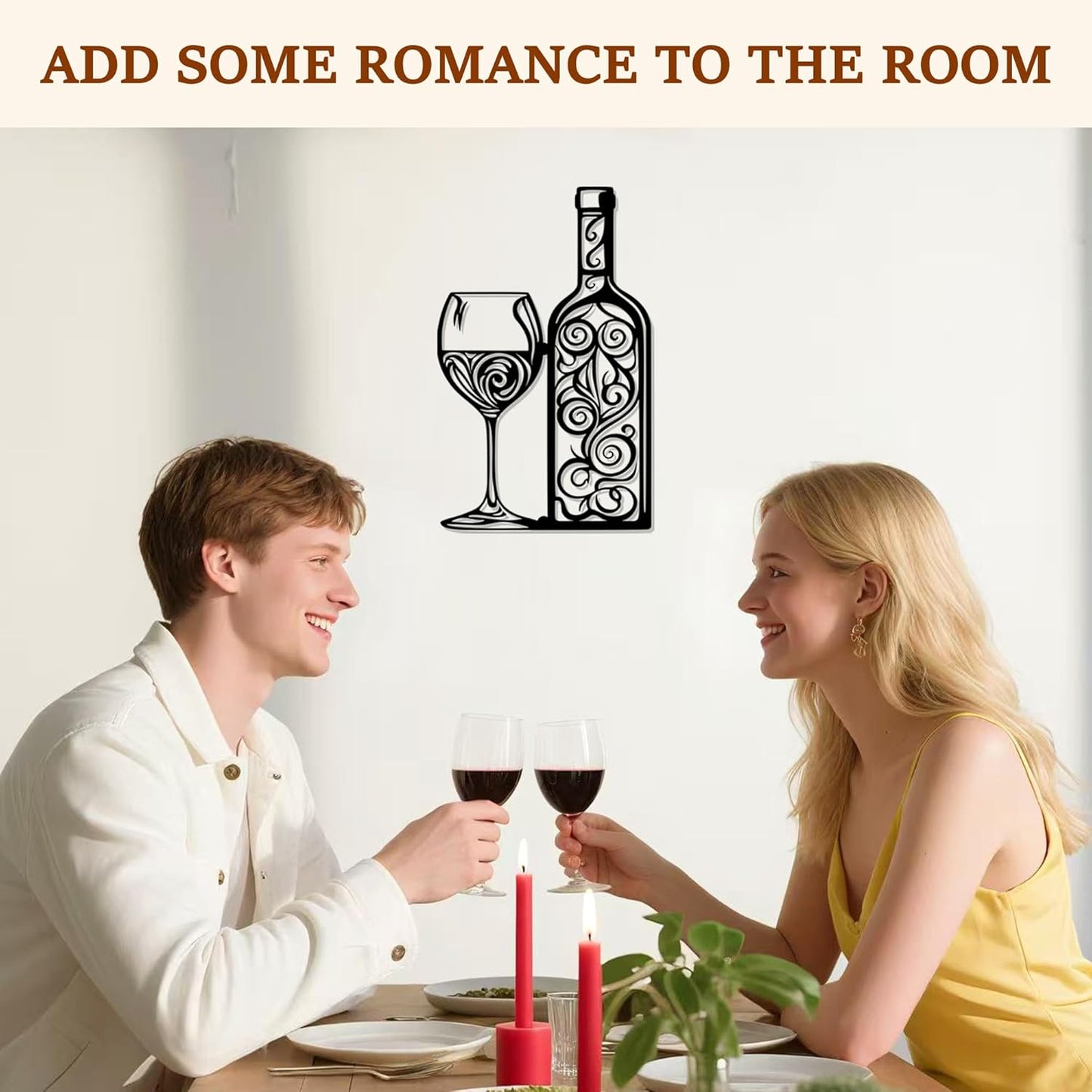 ACOSIY Metal Wine Wall Decor Black Wall Art for Kitchen Modern Bar Sign for Home Dining Room Decoration (Wine)